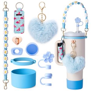 Dễ thương tình yêu sang trọng Mặt dây chuyền keychain thiết lập với đào hoa dệt Cup và Silicone rơm hat cup phụ kiện - Product Image 4