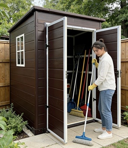 Abri de jardin en PP avec double <span class=keywords><strong>porte</strong></span>, capacité 5x5 pieds, écologique, pour extérieur, avec éclairage et ventilation - Product Image 2