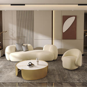 Sofá de tela de piel de cordero de lujo, diseño curvo blanco minimalista moderno, forma ovalada para apartamentos pequeños, sala de estar de estilo nórdico - Product Image 1