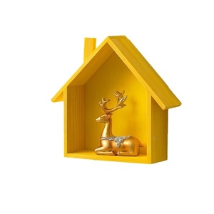 <span class=keywords><strong>Petite</strong></span> maison en bois rétro vintage, décoration murale d'entrée, étagère décorative murale peinte par pulvérisation, design simple pour - Product Image 5