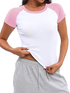 <span class=keywords><strong>Camisetas</strong></span> Básicas de Verano para <span class=keywords><strong>Mujer</strong></span>, <span class=keywords><strong>Manga</strong></span> Raglán, Cuello Redondo, Bloques de Color, Estilo Y2K, Lindas para Salir, Estilo Urbano - Product Image 6