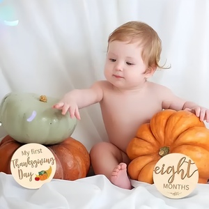 Pafu Baby Milestone Marqueurs de mois Disques en bois avec des mois gravés d'annonces de naissance d'âge de bébé pour l'étiquette mensuelle du nouveau-né - Product Image 6