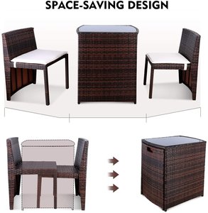 Patio Bistro Set <span class=keywords><strong>wicker</strong></span> cuộc trò chuyện thiết lập ban công mây ghế và bàn ăn ngoài trời Bộ 3 <span class=keywords><strong>pcs</strong></span> tiết kiệm không gian nội thất sân vườn - Product Image 5