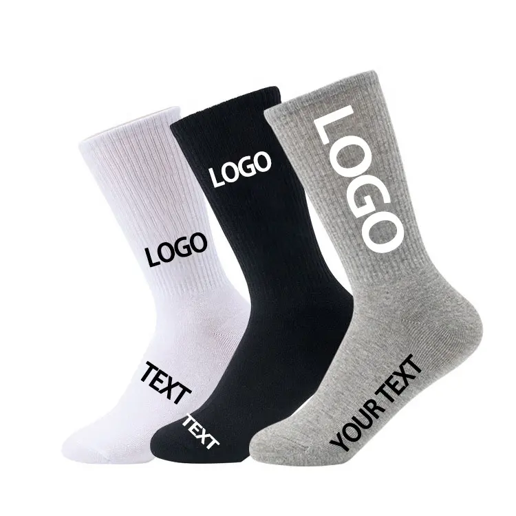 Designer casual jacquard knitted letter wholesale crew cotton brands socks funny men socks custom sports socks