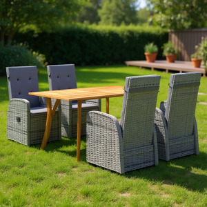 Ensemble de salle à manger pliable en bois d'acacia gris 4 places, mobilier de jardin extérieur, style contemporain - Product Image 2