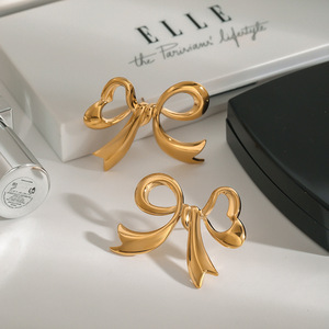 Bowknot Drop Earrings 18K Gold Plated Stainless Steel Heart Shape Fashion Jewelry <b>Gift</b> For Women - Product Image 2