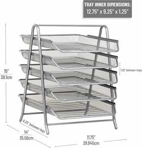 Metal Desk Organizer with 5 Sliding <b>Trays</b> for Letters and <b>Files</b> Holder 5 Tier Paper <b>Tray</b> Desktop <b>File</b> Storage Office Silver - Product Image 3