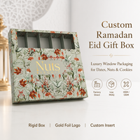 Boîte cadeau personnalisée pour le Ramadan et l'Aïd, emballage rigide de luxe avec fenêtre pour dattes, noix, biscuits, avec insert et logo en feuille d'or