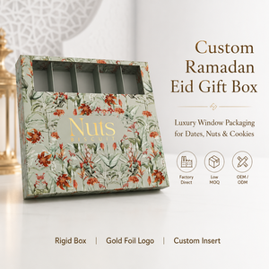 Caja de Regalo Personalizada para Ramadán y Eid, Empaque Rígido de Lujo <span class=keywords><strong>con</strong></span> Ventana para Dátiles, Nueces y <span class=keywords><strong>Galletas</strong></span>, <span class=keywords><strong>con</strong></span> Inserto y Logotipo en Lámina Dorada - Product Image 2