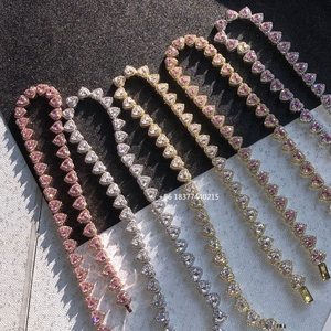 FOXIホット販売女性ダイヤモンドアイスアウト真鍮シルバー18kゴールドメッキダブルハートファッションジュエリーネックレス女性用 - Product Image 2