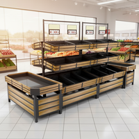 Op maat gemaakte multifunctionele supermarkt rek voor vers fruit en groenten, hout & metaal, eenvoudige installatie, vrijstaand