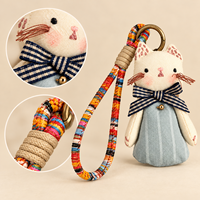 Porte-clés en tissu en forme d'animaux avec sangles tressées colorées, styles lapin, ours, chat et grenouille