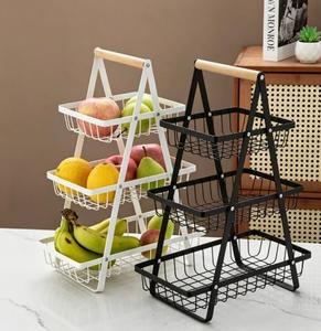 Fruit Basket Three-layer Metal Fruit and Vegetable <b>Storage</b> Basket <b>Kitchen</b> Countertop <b>Rack</b> for Convenient Countertop Organization - Product Image 1