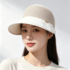 Women Wide Curved Brim Sun Visor <b>Hat</b> Polyester Woven UV Protection Adjustable Summer Outdoor Beach Sports Travel Visor - Product Image 1