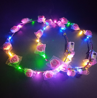 Perlengkapan Pesta Mahkota Bunga LED Menyala  Tahun Baru Natal Ikat Kepala Bunga LED Lucu untuk Anak-Anak