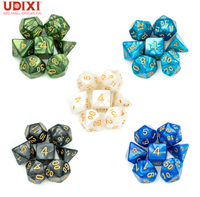Udixi Dés Polyédriques en Acrylique Marbré, Jeu de 7 Dés pour Jeux de Rôle D&D Donjons et Dragons, Logo Personnalisé
