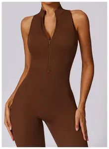 2024 Hot Sale Quick Dry High Quality Sexy Sport 1 Piece Jumpsuit With Zipper Gym Fitness Women's Bodysuits
