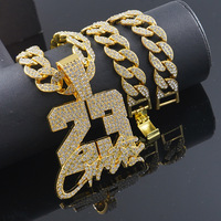 PD3166 Européen Américain Hip-Hop Bijoux Tendance Full Strass Lettre 23 Pendentif Chaîne Cubaine Alliage Rap Collier
