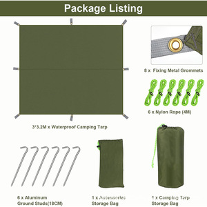 Lona de camping Woqi 3x3.2m impermeable de tela Oxford verde militar cuadrada con ojales para senderismo al aire libre - Product Image 1