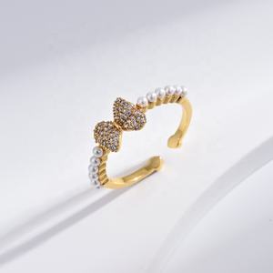 custom plata 925 sterling silver pearl vintage zircon <b>ring</b> fashion bow summer gold plated butterfly <b>adjustable</b> <b>rings</b> for women - Product Image 3