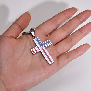 Vendita calda personalizzato in acciaio inox bandiera americana patriottica croce collana ciondolo gioielli religiosi Unisex regalo commemorativo - Product Image 3