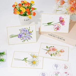 Biglietti di auguri floreali in bianco adesivi in lamina d'oro papiro acquerello per matrimonio stazionario compleanno Baby Shower - Product Image 2