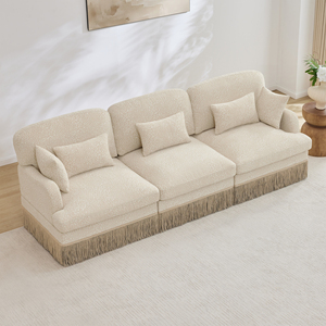 100" Comfy Chenille Leopard Printing 3-Seater Square <b>Sofa</b> Delicate Tassel Edge Modern Modular Sectional Couch for <b>Hotel</b> Use - Product Image 3