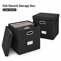 Cajas de Almacenamiento Negras con Tapas, Asas Metálicas y Ranura para Etiquetas, Contenedores Plegables para Discos de Vinilo, Archivos y Organización de Oficina