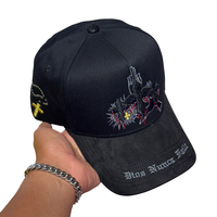 Casquette de baseball originale noire à visière incurvée en suède vieilli personnalisé, 100 % coton, broderie 3D, modèle 5 Sporty, San Judas Tadeo