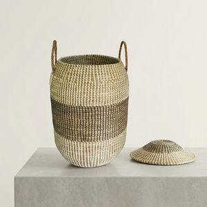 Premium Quality Handmade Woven Storage <b>Basket</b> with Lid for Dirty Laundry Modern Nordic Style Natural Material Clothes Hamper - Product Image 2