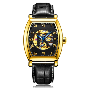 Nuovo AOKULASIC <span class=keywords><strong>Orologio</strong></span> Meccanico <span class=keywords><strong>Automatico</strong></span> Nero e Oro per Uomo, <span class=keywords><strong>Cinturino</strong></span> in Vera <span class=keywords><strong>Pelle</strong></span>, <span class=keywords><strong>Orologio</strong></span> da Polso Maschile 5002 - Product Image 4