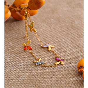 Bracelet papillon JINYOU 051 exquis en zircon cubique multicolore, bracelet en acier inoxydable plaqué or - Product Image 2