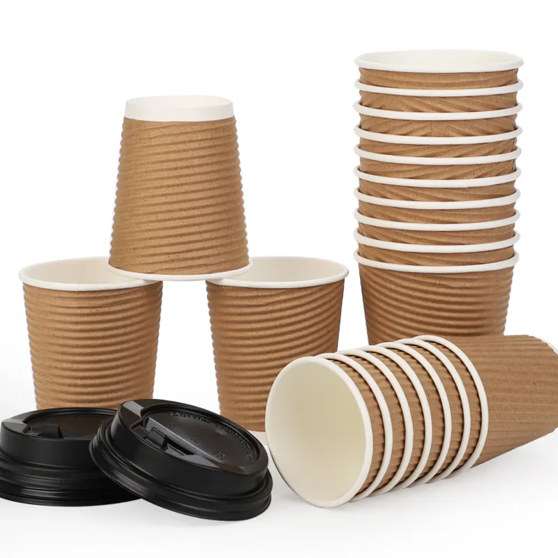 8オンス/12オンス/16オンスRipple Wall Coffee Paper CupsとLids Custom Printed Coffee Cups