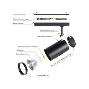 Kit luce a binario trifase da 30W 4000LM 2 pezzi 4000K alloggiamento nero alimentatore retrattile 90 CRI 19 UGR Mall negozio di vestiti