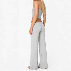 FOMOYUU <span class=keywords><strong>Pantalones</strong></span> de yoga sueltos para mujer, leggings acampanados de cintura baja con pliegues, <span class=keywords><strong>pantalones</strong></span> Y2K con pliegues - Product Image 6