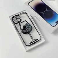 Étui de protection de téléphone en verre de vin rouge Quicksand mobile liquide Transparent électrolytique de luxe pour iPhone 16 15 14 13 Pro Max