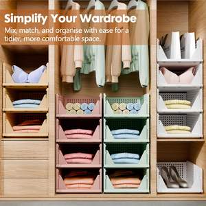 Home Storage Box Pull-Out Basket Shelf Rack Drawer-Type Wardrobe Clothes Storage Layered Partition Dinnerware Rack Storage - Product Image 3