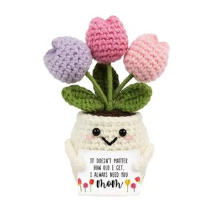 H004 Flores de Tulipán Positivas Tejidas a Crochet en Maceta, Regalos de Cumpleaños para Mujeres, Regalos para Maestras, Madres, Regalos para el Día de San Valentín - Product Image 1