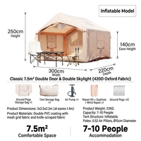Grande tente de camping gonflable de 7,5 m² avec deux grandes portes, tente pneumatique pour 7 à 10 personnes, tente cabine de luxe, imperméable >3000 mm, 4 saisons, idéale pour les stations balnéaires
