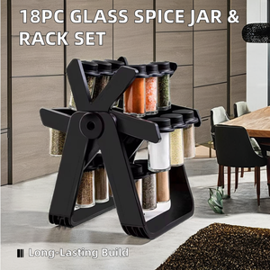 Lot de 18 pots à épices en verre avec support rotatif pour cuisine, idéal pour ranger les outils - Product Image 3
