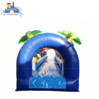 Parcours gonflable commercial Lilytoys sur le thème de l'océan avec palmiers, structure gonflable en PVC de 0,55 mm pour parc aquatique