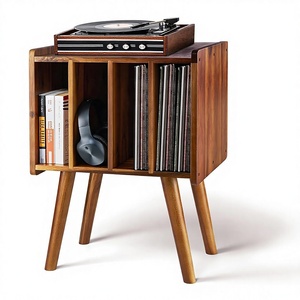 Wooden LP <strong>Record</strong> Player Stand 4 <strong>Cabinets</strong> Holds 100 Vinyls Metal Storage Holder Organizer Table Mid-Century Modern - Product Image 1