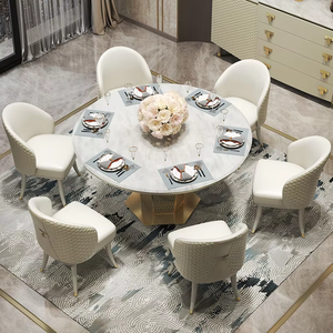 <span class=keywords><strong>Table</strong></span> ronde de luxe italienne <span class=keywords><strong>avec</strong></span> cadre en acier inoxydable et <span class=keywords><strong>plateau</strong></span> en marbre blanc rotatif, <span class=keywords><strong>table</strong></span> à manger <span class=keywords><strong>avec</strong></span> chaises en cuir - Product Image 2