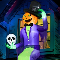 Citrouille Gonflable de 3 m pour Halloween, Décoration Lumineuse LED pour Jardin, Décoration de Fête Extérieure