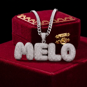 Pendentif personnalisé en argent sterling 925 certifié IGI VVS, lettre bulle, style hip-hop, serti de diamants de laboratoire, vente en gros - Product Image 3
