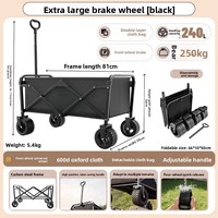 Carrito de Camping Plegable, Carrito de Picnic Portátil, Remolque de Campamento con Barra de Arrastre, Carrito Pequeño de Acero al Carbono