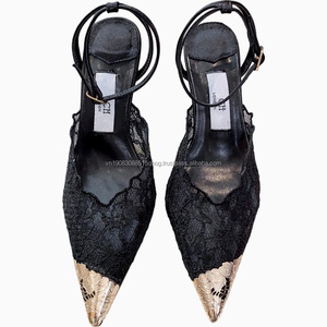 Zapatos de tacón alto de lujo para mujer, con punta en pico, de encaje negro, para novias, de diseñador, para boda, venta al por mayor - Product Image 2