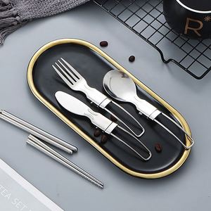 Ensemble de couverts de voyage pliables en acier inoxydable avec logo personnalisé, cuillère, fourchette, couteau, pour les événements en plein air, cadeaux promotionnels - Product Image 5