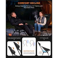 Chaise de camping pliante Trakiom à dossier haut, en aluminium noir et tissu Oxford, légère et portable, avec appui-tête réglable