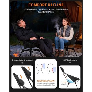 Chaise de camping pliante Trakiom à dossier haut, en aluminium noir et tissu Oxford, légère et portable, avec appui-tête réglable - Product Image 4